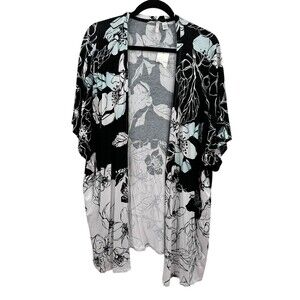 Est Women’s Floral Kimono Cardigan Black White Lightweight Open Front 18W 20W